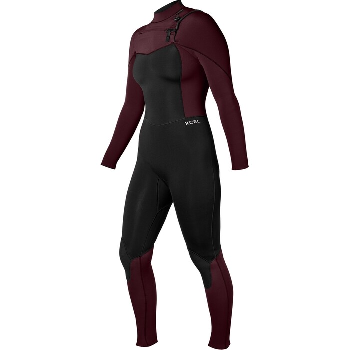 2024 Xcel Mujer Comp 5/4mm Chest Zip Neopreno WN54ZXC4W - Black / Wine